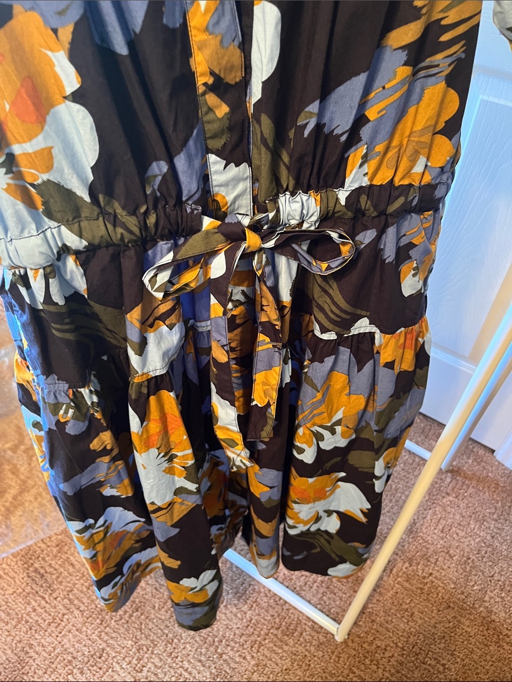 Floral Button-Front Midi Dress in Navy, Mustard & Light Blue - Picture 5 of 5